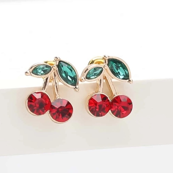 Lucky Wild Cherry Gold Rhinestone Earrings - Picture 2 of 5